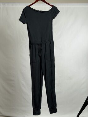 Heartloom dark blue Short-Sleeve Drawstring Jumpsuit